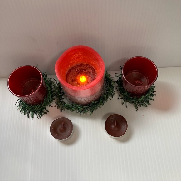 Flameless and Tea Candle Set with Garland and 2 Toned Red Candles Set of 5 - Picture 2 of 8
